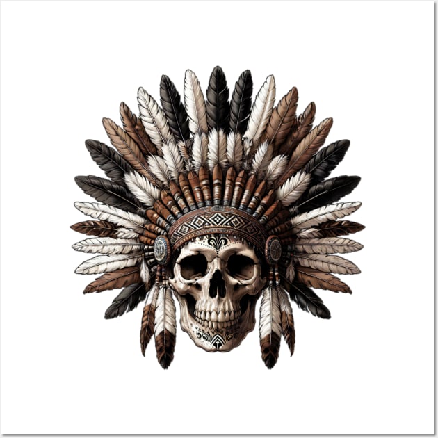 Ancient Tribal Chief Skull with Headdress Wall Art by LSanchezArt